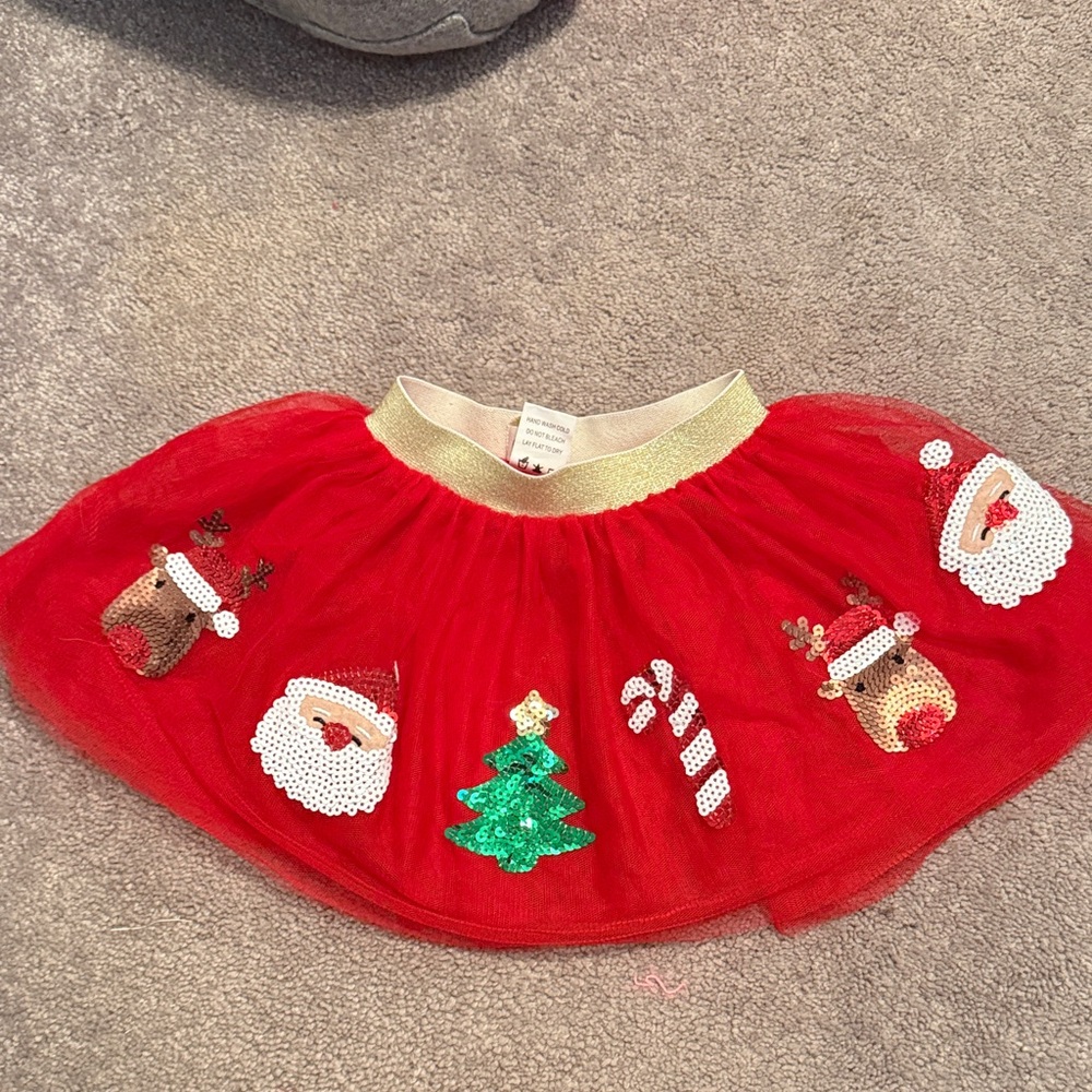 Mud Pie Red Tulle Skirt with Holiday Sequins